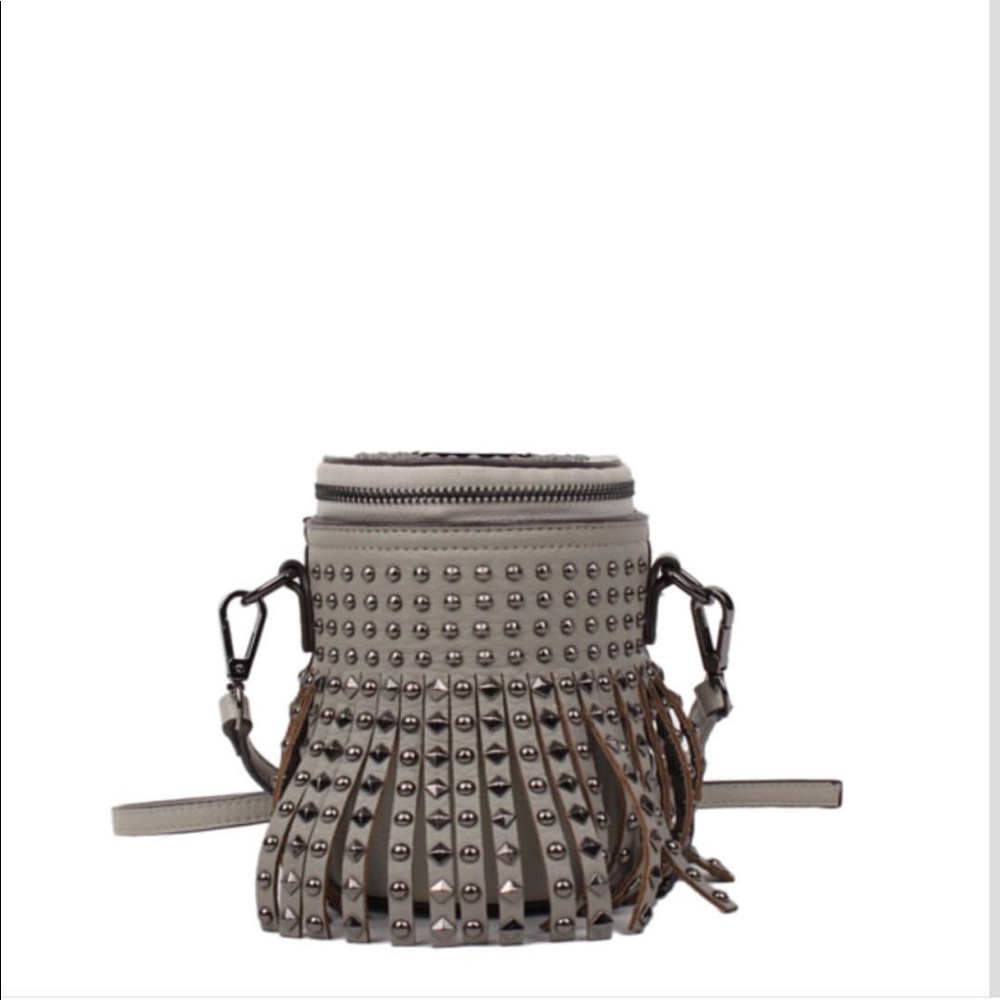 Grey Studded Fringe Crossbody